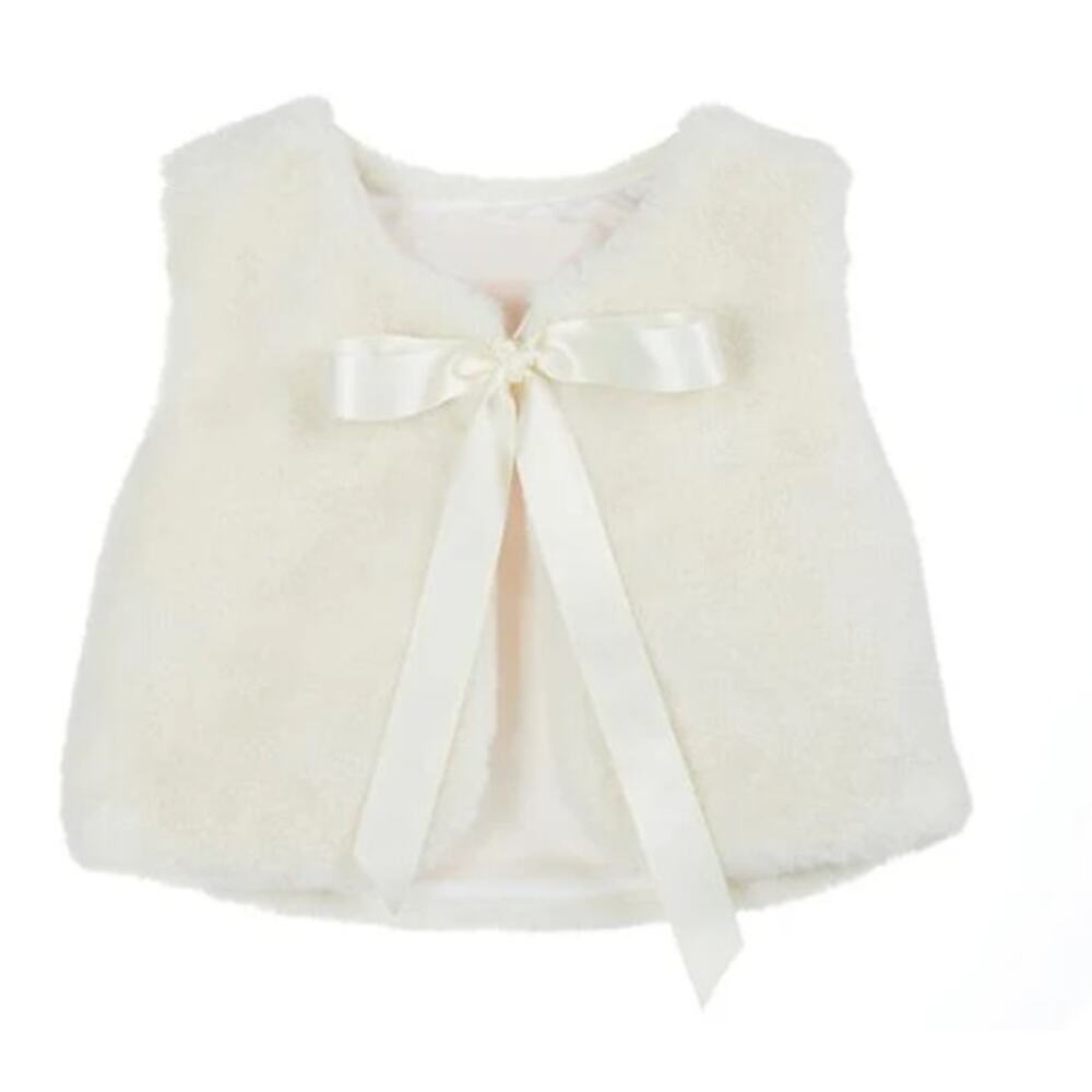 Doe a Dear Baby Ivory Fur Ribbon Vest Size 2T